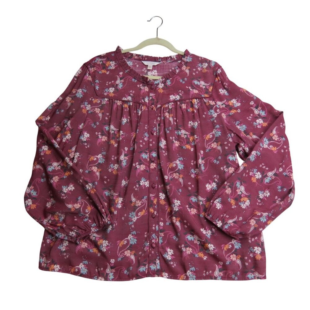 LC LAUREN CONRAD Women's Purple Boho Blouse XXL Floral Paisley Long Sleeve Top